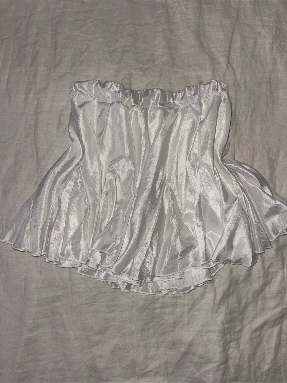 Satin White Flared Mini Skirt with Elastic Waist
